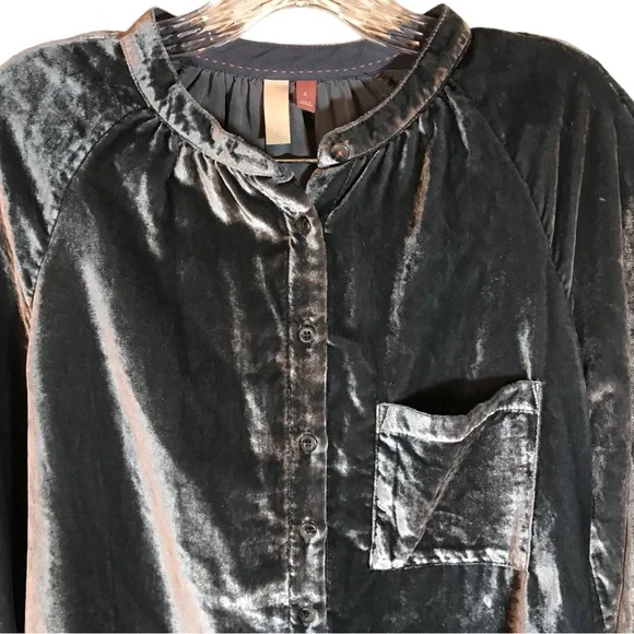 Anthropologie Pilcro Velvet blouse Women S gray Femme Button down Shirt - Picture 2 of 11